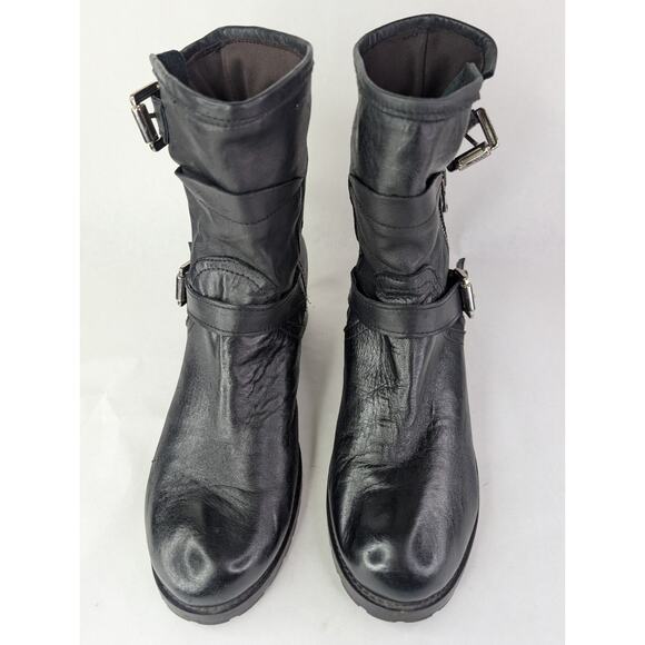 Croatian Black Ankle Combat Boots Moto Buckle Zipper Punk Goth 10M - Picture 8 of 11